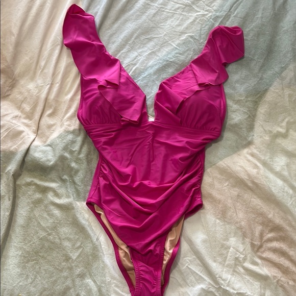 Vibrant Pink Ruffled Swimsuit - Picture 4 of 4